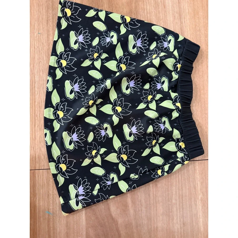 Disney Princess Tiana Water Lily Skirt Black Green Floral Girls Size 9/10 ily